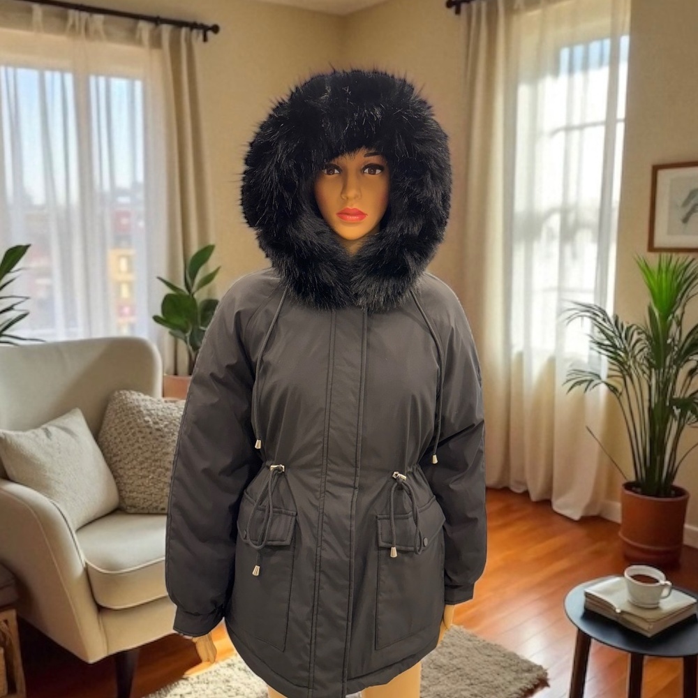 Puffit Faux Fur Mid-Length Hooded Drawstring Parka. NWT - Picture 8 of 14